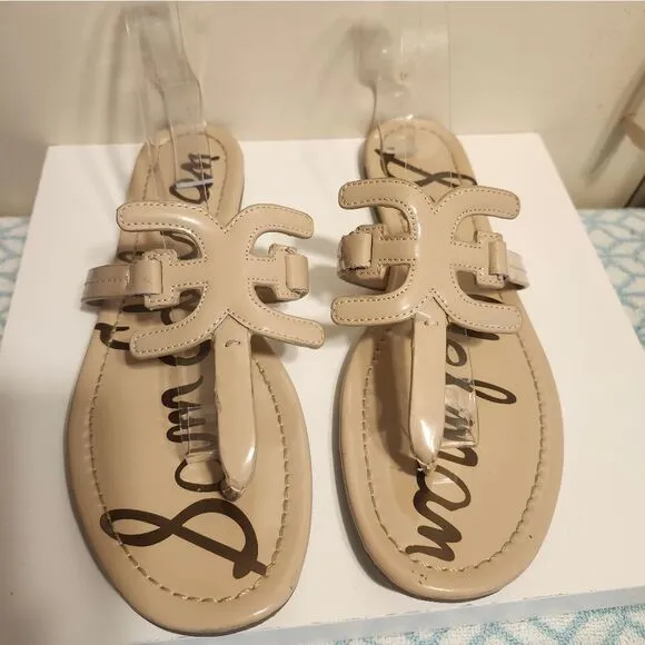 Sam Edelman &quot;Carter&quot; Nude Patent Leather Slip-On Thong Sandals Sz.9 Ret.$89