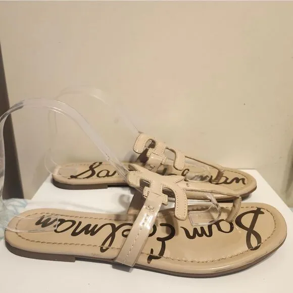 Sam Edelman &quot;Carter&quot; Nude Patent Leather Slip-On Thong Sandals Sz.9 Ret.$89