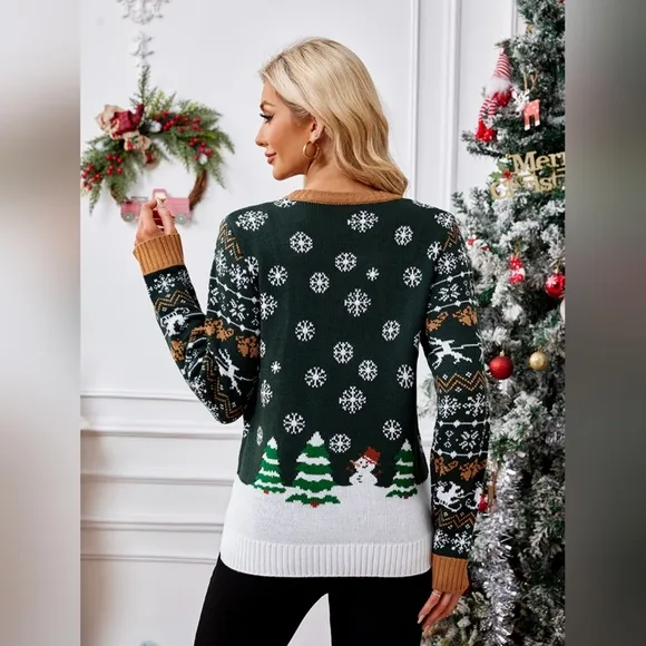 Santa Claus Coming to Town Holiday Top Long Sleeve Shirt Pullover Knit Sweater