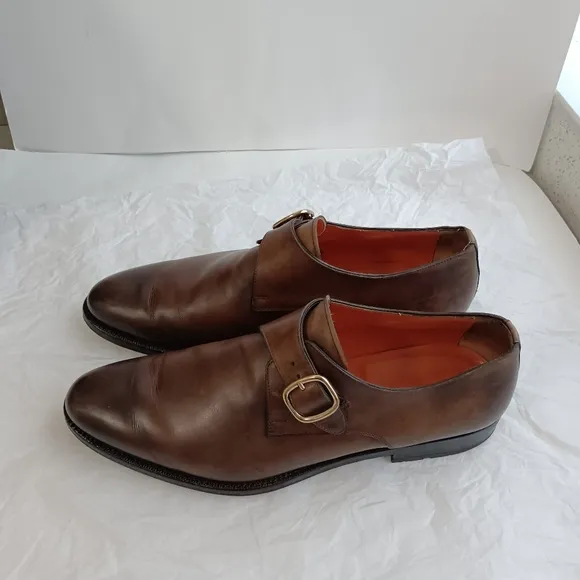 Santoni men's monk strap leather shoes size 8