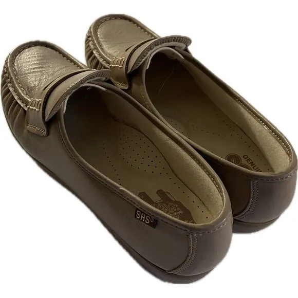 SAS Shoes Womens 10 M Casual Comfort Slip On Moccasin Loafers Beige Leather