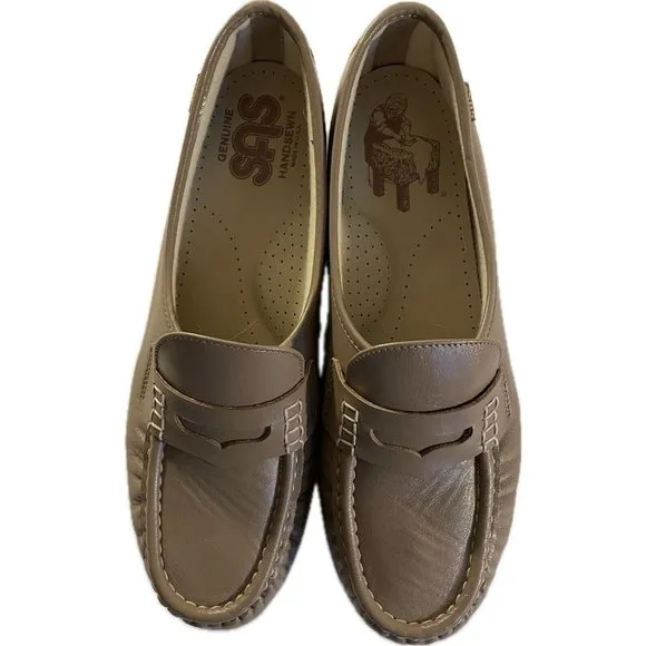 SAS Shoes Womens 10 M Casual Comfort Slip On Moccasin Loafers Beige Leather