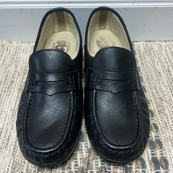 SAS Shoes Womens 12W Black Loafer Slip On Leather Classic TImeless Elastic Gore
