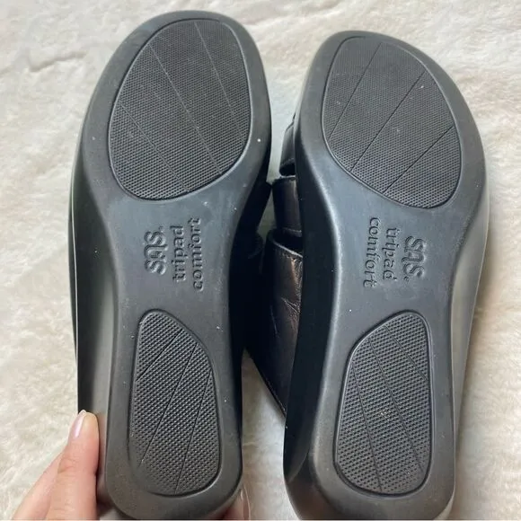 SAS Tripod Comfort Black Leather Slip On Sandals Size 10 N