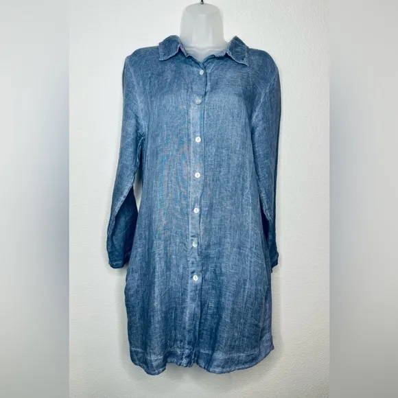Scandal Abril Tunic Linen Button Shirt Dress Size M Made in Italy
