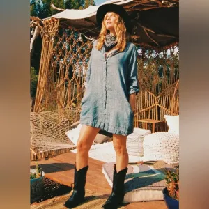 Scandal Abril Tunic Linen Button Shirt Dress Size M Made in Italy
