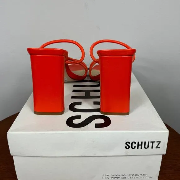 Schutz Chessie Slip On High Heel Sandals in Flame Orange Size 10