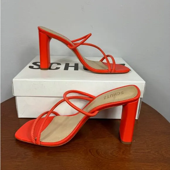 Schutz Chessie Slip On High Heel Sandals in Flame Orange Size 10