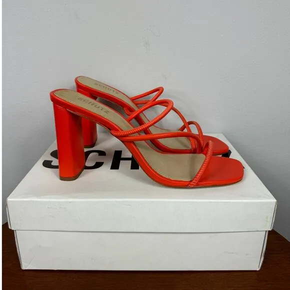 Schutz Chessie Slip On High Heel Sandals in Flame Orange Size 10