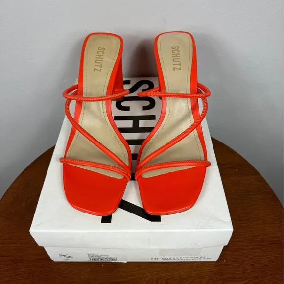Schutz Chessie Slip On High Heel Sandals in Flame Orange Size 10