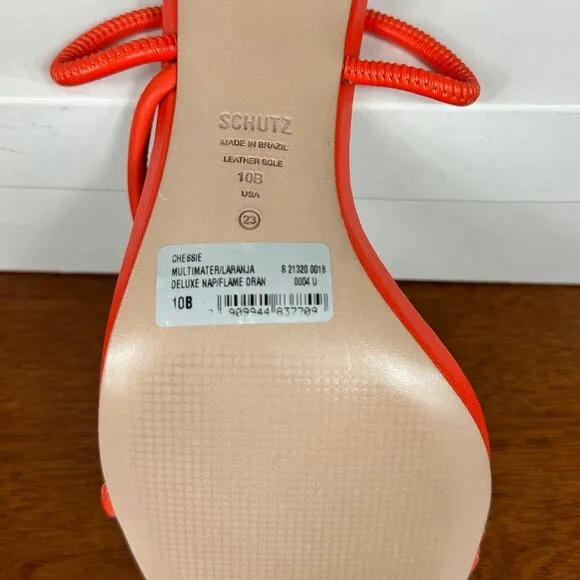 Schutz Chessie Slip On High Heel Sandals in Flame Orange Size 10