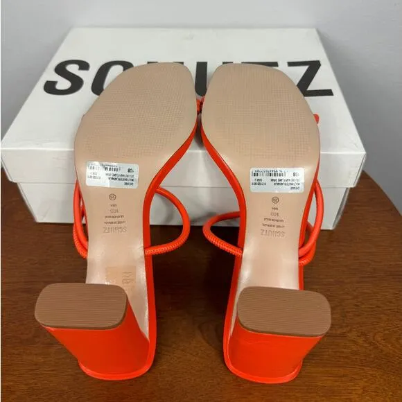 Schutz Chessie Slip On High Heel Sandals in Flame Orange Size 10