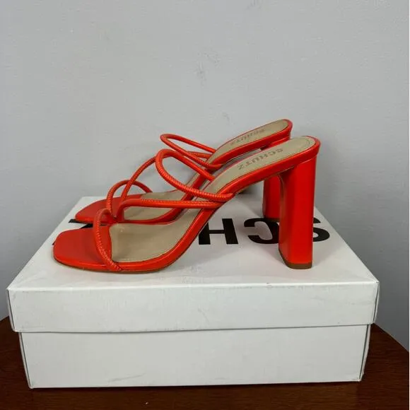 Schutz Chessie Slip On High Heel Sandals in Flame Orange Size 10