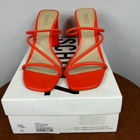 Schutz Chessie Slip On High Heel Sandals in Flame Orange Size 10