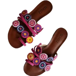 Schutz Embroidered Beaded Slip On Sandal Shoe Size 7
