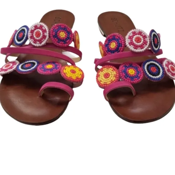 Schutz Embroidered Beaded Slip On Sandal Shoe Size 7