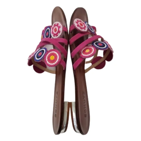 Schutz Embroidered Beaded Slip On Sandal Shoe Size 7