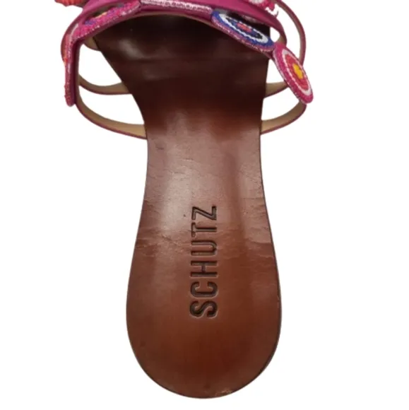 Schutz Embroidered Beaded Slip On Sandal Shoe Size 7