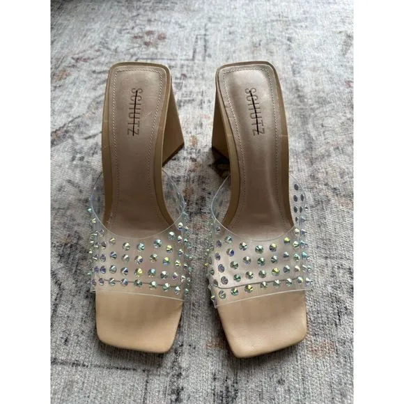 SCHUTZ Lizah Crystal Embellished Clear Sandals  Size 9.5US