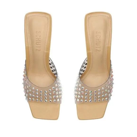 SCHUTZ Lizah Crystal Embellished Clear Sandals  Size 9.5US