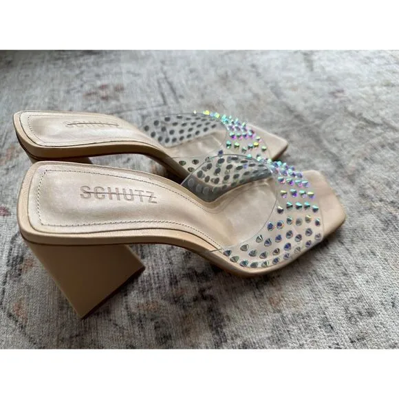 SCHUTZ Lizah Crystal Embellished Clear Sandals  Size 9.5US
