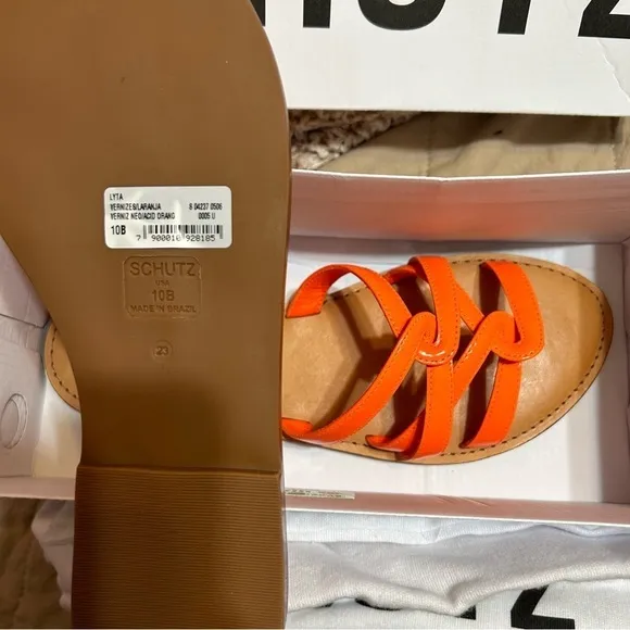 Schutz Lyra Slide Neon Orange Leather Sandal NEW NWT​