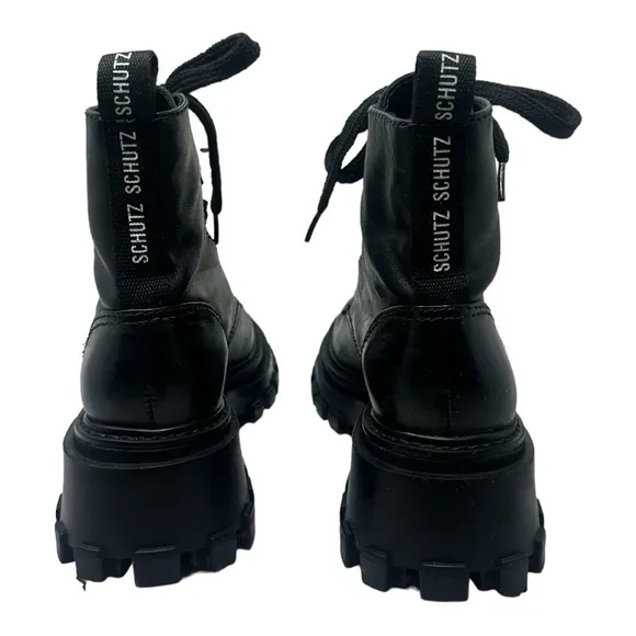Schutz Orly Leather Boots Black Lug Rubber Sole Combat Lace Up Sz 5.5 Like NEW