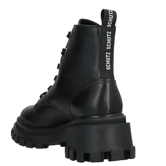 Schutz Orly Leather Boots Black Lug Rubber Sole Combat Lace Up Sz 5.5 Like NEW