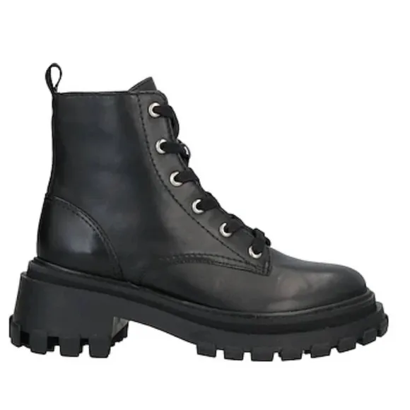 Schutz Orly Leather Boots Black Lug Rubber Sole Combat Lace Up Sz 5.5 Like NEW