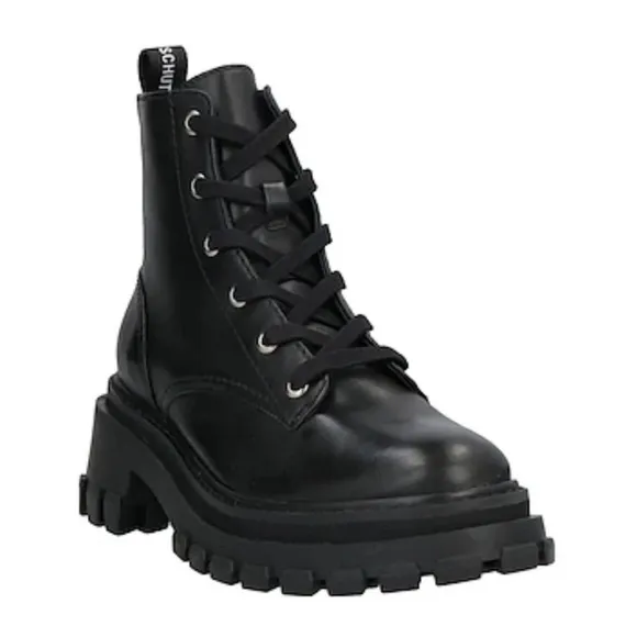 Schutz Orly Leather Boots Black Lug Rubber Sole Combat Lace Up Sz 5.5 Like NEW