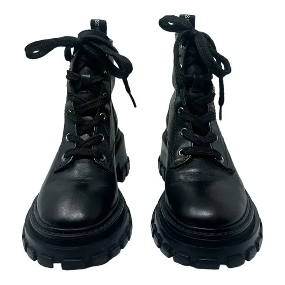 Schutz Orly Leather Boots Black Lug Rubber Sole Combat Lace Up Sz 5.5 Like NEW