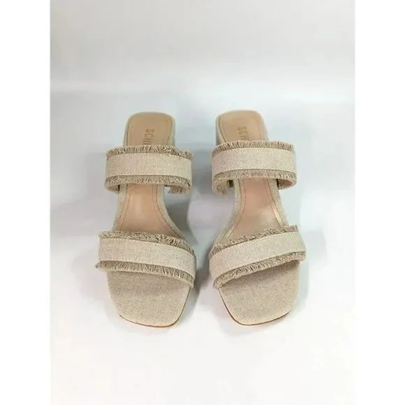 Schutz Women's Amely Slip On Mid Block Heel Sandals Oyster Size 8.5 (MSRP $128)