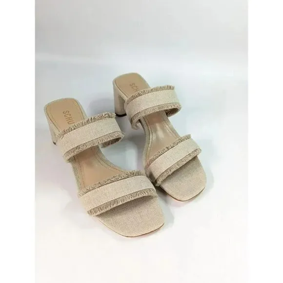 Schutz Women's Amely Slip On Mid Block Heel Sandals Oyster Size 8.5 (MSRP $128)