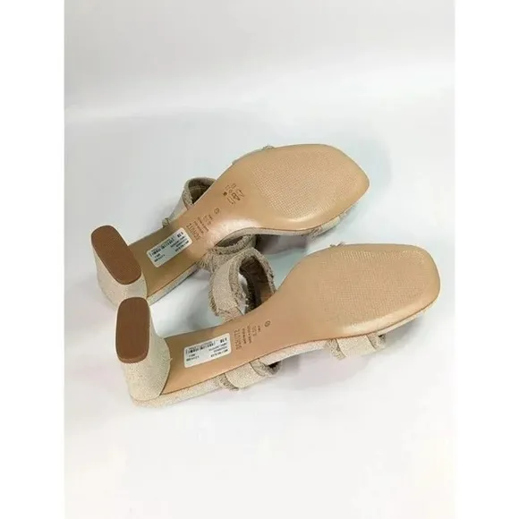 Schutz Women's Amely Slip On Mid Block Heel Sandals Oyster Size 8.5 (MSRP $128)