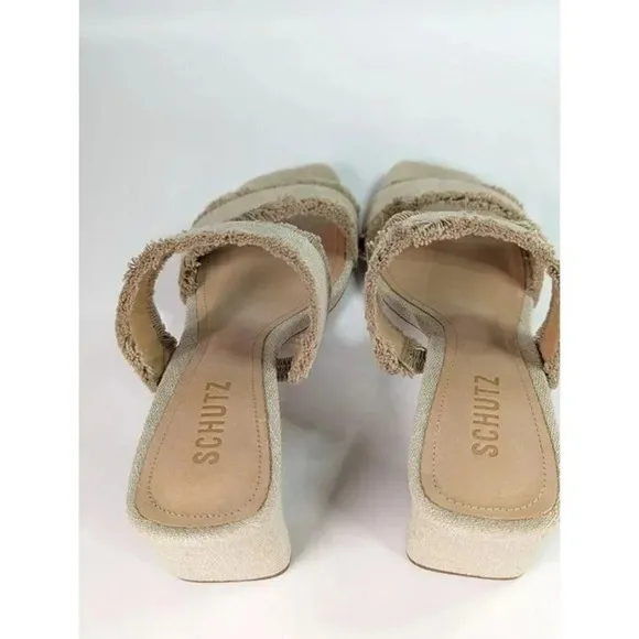Schutz Women's Amely Slip On Mid Block Heel Sandals Oyster Size 8.5 (MSRP $128)