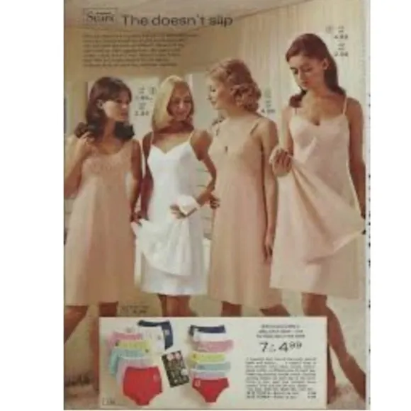 Sears Vintage Strappy Lingerie Fitted Stretch Midi Slip Dress 34 Tall Ivory Rare