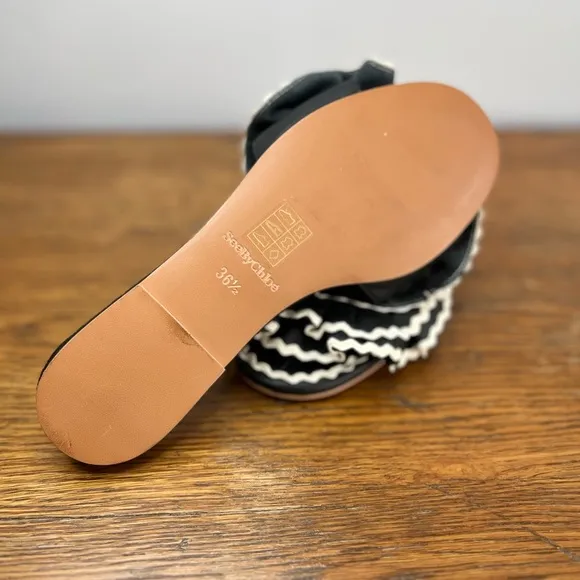 See By Chloe Size 36 • Black Flower Slip On Sandals Slides.