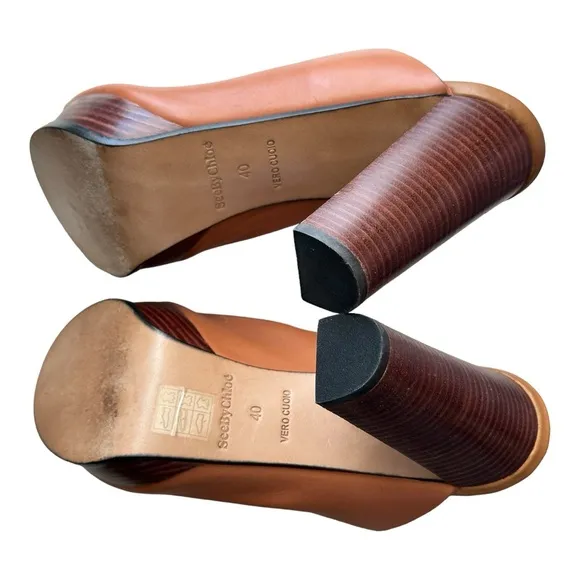 See by Chloe Women's Alex Leather Clog Platform Sandals Brown Size 40 EU/10 US