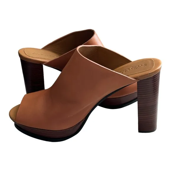 See by Chloe Women's Alex Leather Clog Platform Sandals Brown Size 40 EU/10 US