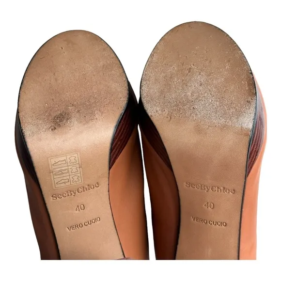See by Chloe Women's Alex Leather Clog Platform Sandals Brown Size 40 EU/10 US