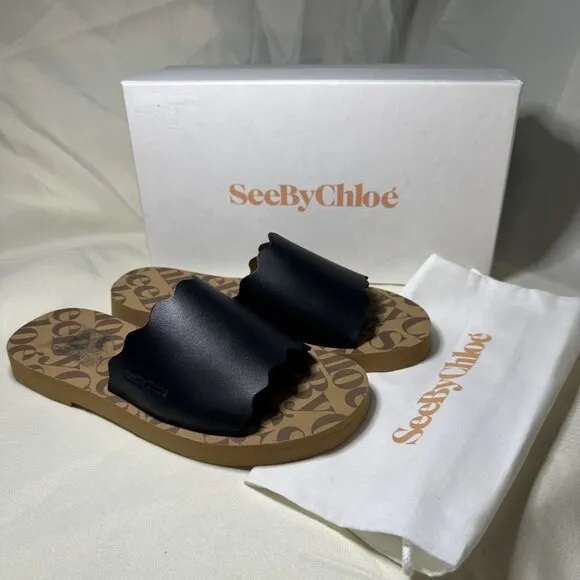 See By Chloe Women's Essie Logo Slide Sandal Sz EU 37 NEW