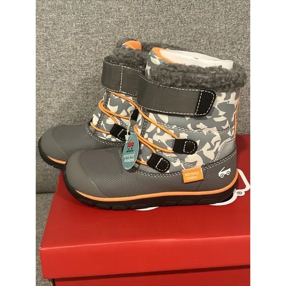 See Kai Run Children's Gilman Waterproof Insulated Boots Size 11 Gray Orange New