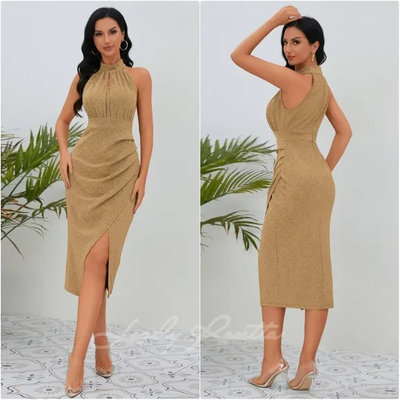 Sexy Slit Ruched Sleeveless Dress