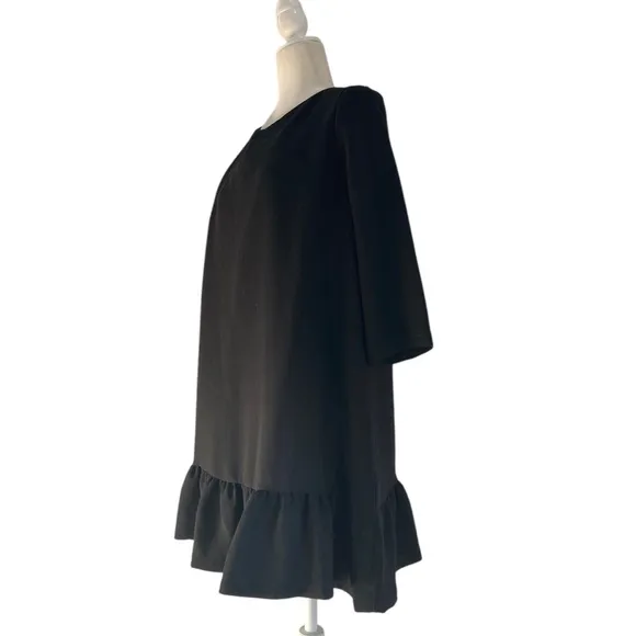 Sezane Auberie Ruffle Hem Bateau Neck Mini Dress Black