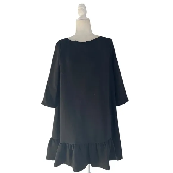 Sezane Auberie Ruffle Hem Bateau Neck Mini Dress Black