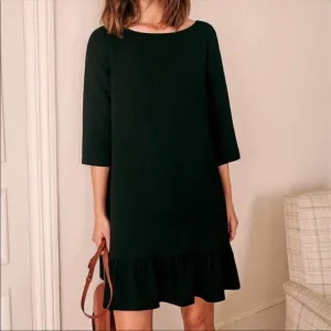 Sezane Auberie Ruffle Hem Bateau Neck Mini Dress Black