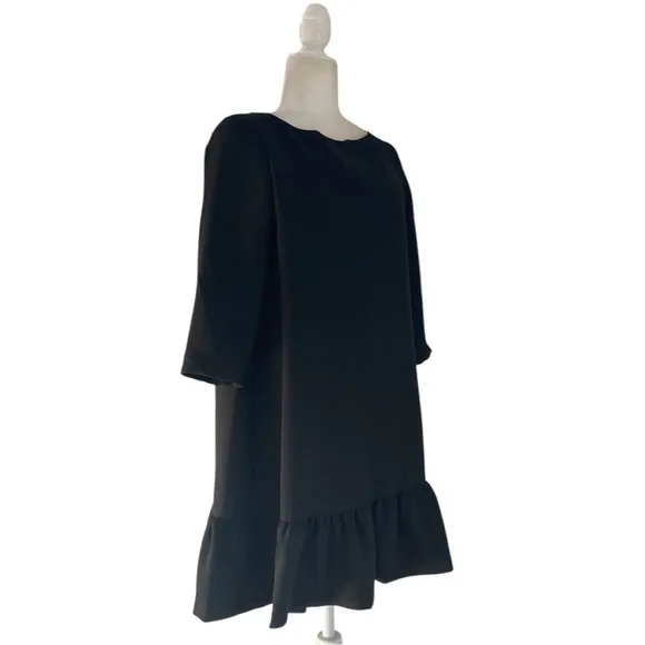 Sezane Auberie Ruffle Hem Bateau Neck Mini Dress Black
