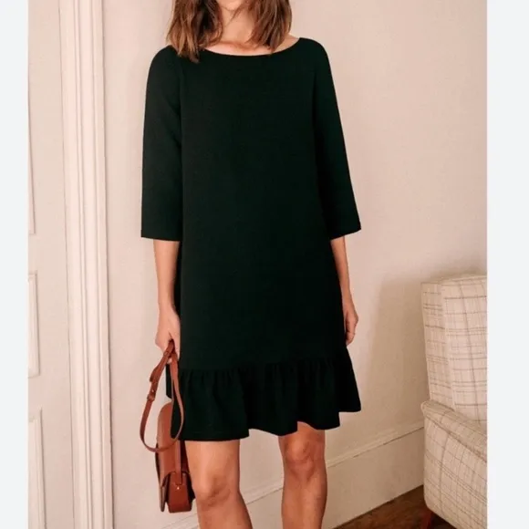 Sezane Auberie Ruffle Hem Bateau Neck Mini Dress Black