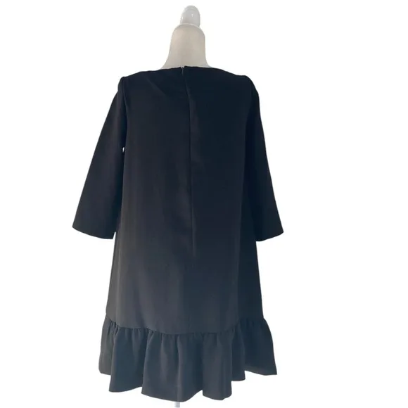 Sezane Auberie Ruffle Hem Bateau Neck Mini Dress Black