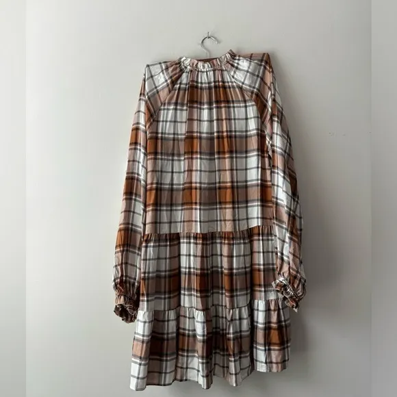 Show me your Mumu‎ plaided long sleeve loose fit dress color cream size M
